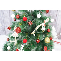 Set brad artificial de Craciun si elemente decorative tip pin inzapezit tip 3, inaltime 150 cm, diametru 85 cm, 160 ramuri cu ace 3D 12 cm, Kadeny, verde cu varfuri, ninse, suport metalic inclus