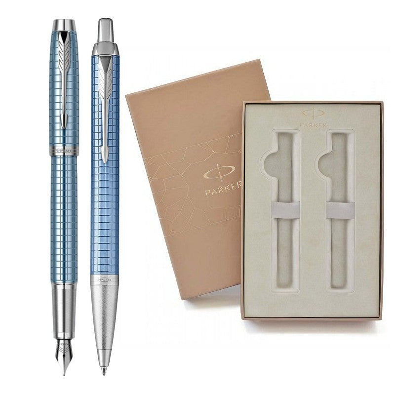 Set cadou stilou + pix Parker IM Royal Premium, corp metalic albastru deschis