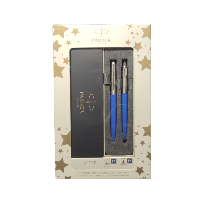 Set cadou stilou + pix Parker Jotter clasic, corp metalic albastru