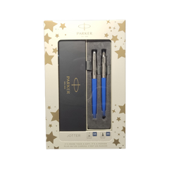 Set cadou stilou + pix Parker Jotter clasic, corp metalic albastru