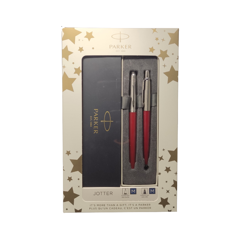Set cadou stilou + pix Parker Jotter clasic, corp metalic grena
