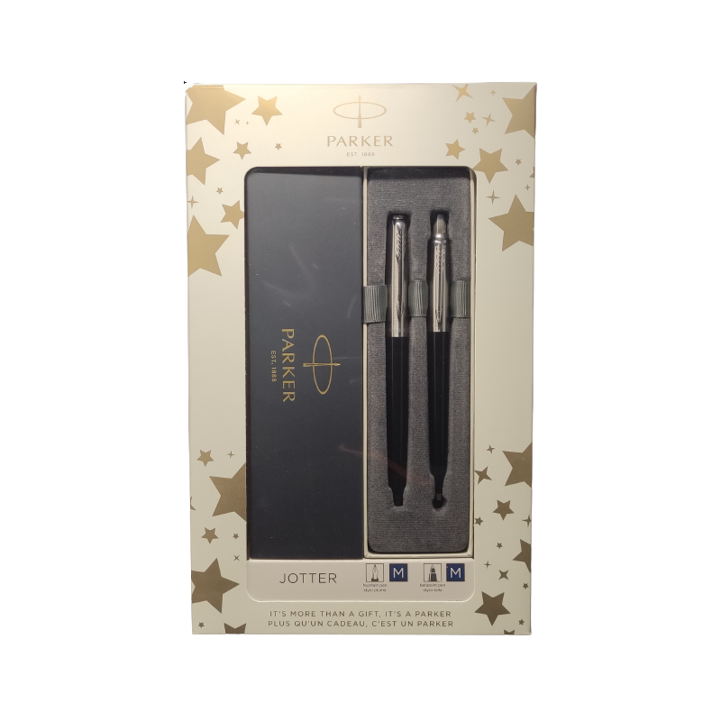Set cadou stilou + pix Parker Jotter clasic, corp metalic negru