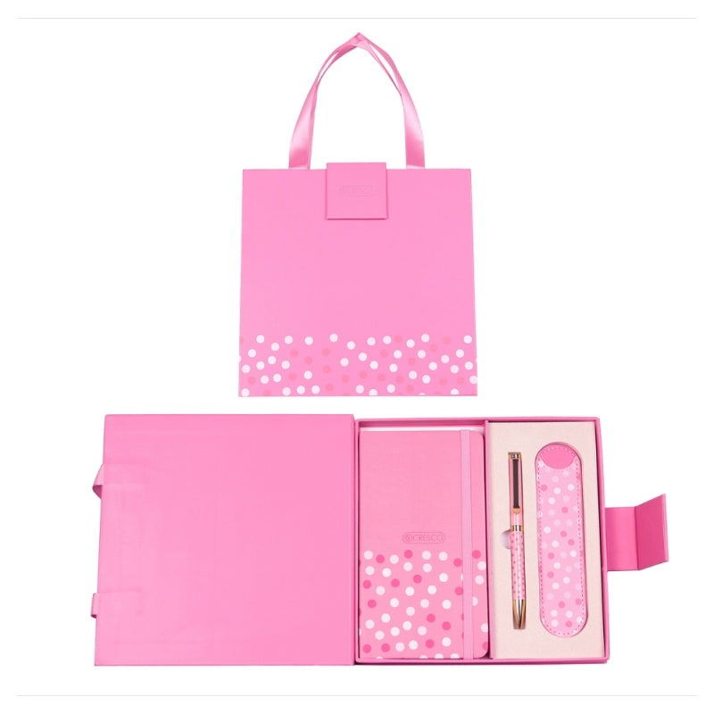 Set cadou pix roz + agenda mate A6 + etui Cresco Classic PREMIUM  851001, cutie buline roz magnet