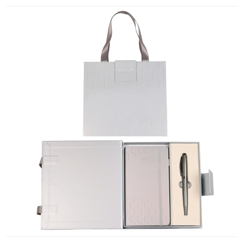 Set cadou stilou argintiu + agenda mate A6 Cresco Tytan Premium 850108-1, cutie argintie magnet