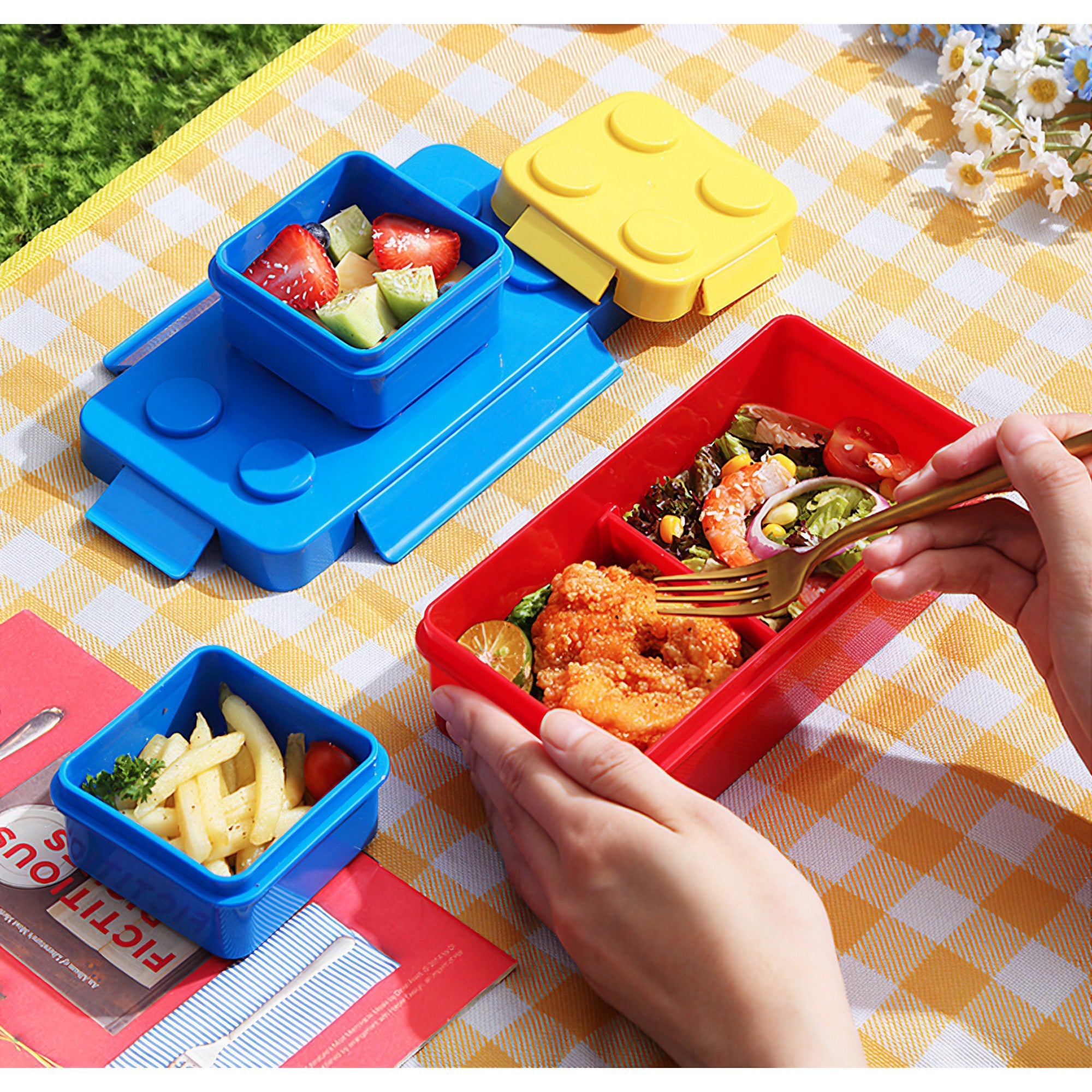 Set caserole pentru pranz interactive, Kadeny, cuburi de construit, plastic, multicolor