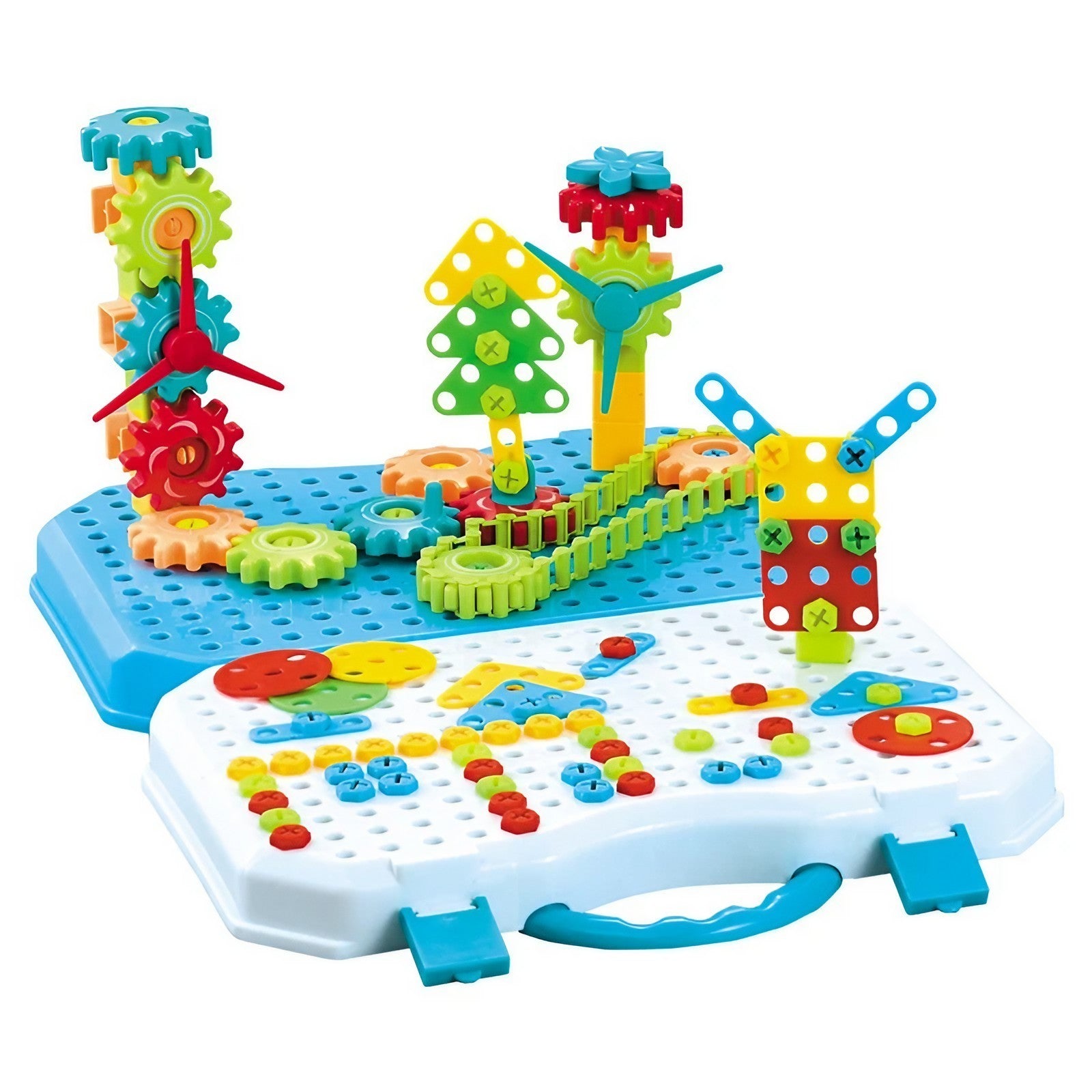 Set Constructie Bormasina Magica cu Servieta, Kaveny, 310 Piese, Albastru, Piese Multicolore, Plastic, 31x46 cm