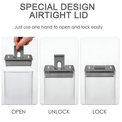 Set Cutii de Depozitare a Alimentelor, Kadeny, 7 Recipiente, 10 Etichete Reutilizabile, 4 Linguri, pentru Bucatarie, Spatula, Etansare, Fara BPA, Transparente, Capac Negru