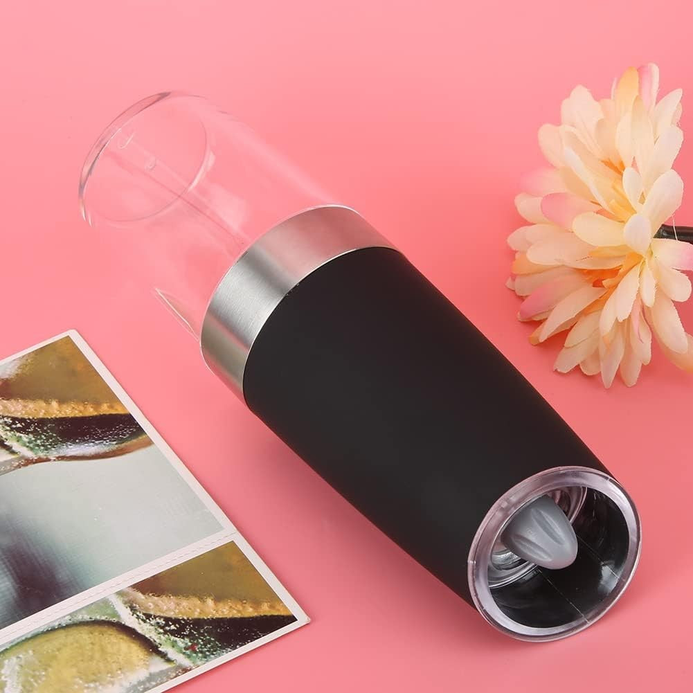 Set de 2 Rasnite electrice de Sare si Piper, Kadeny, cu Camere Depozitare Transparente, Macinare, Functionare pe Baterii, cu Lumina, ABS, 20x6.5 cm, Negru/Transparent