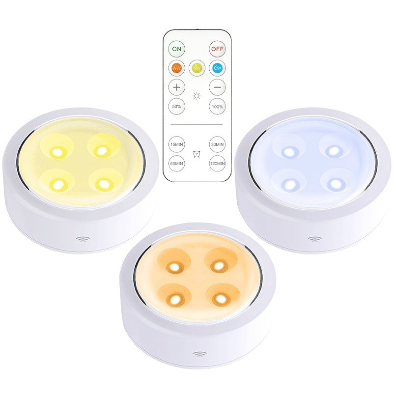 Set de 3 Lampi Led Kadeny, Fara Fir, Cu Baterii, 3 Culori de Lumina, cu Telecomanda, din Plastic, Alb