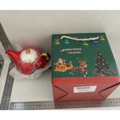 Set de Ceai, Kadeny, Tema Craciun, Ceainic 420 ml, Cana 310 ml, Farfurie, din Portelan, Model Happy Christmas, Rosu