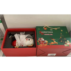 Set de Ceai, Kadeny, Tema Craciun, Ceainic 450 ml, 2 x Cani 250 ml, din Ceramica, Model Om de Zapada, Alb/Rosu