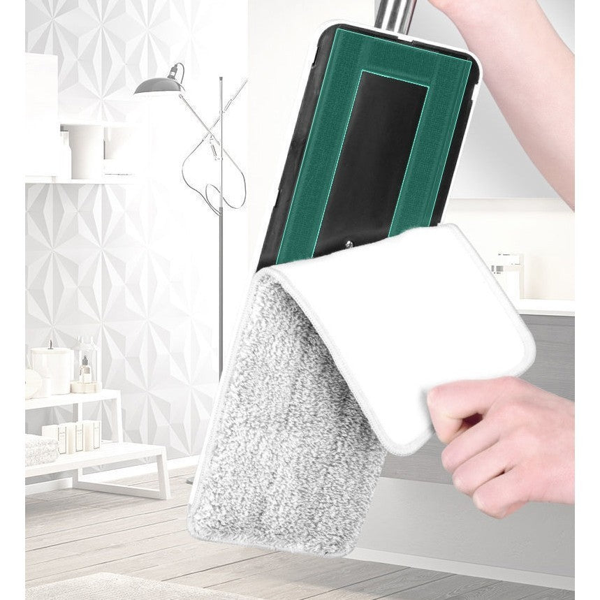 Set de curatenie Kaveny, mop si galeata, galeata 6 l, 2 rezerve microfibra incluse, design modern, pentru interior, material plastic, peri sintetici, plat, cu storcere, bej