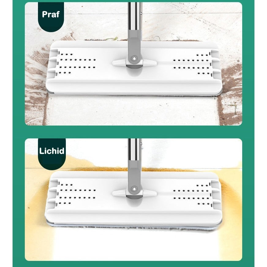 Set de curatenie Kaveny, mop si galeata, galeata 6 l, 2 rezerve microfibra incluse, design modern, pentru interior, material plastic, peri sintetici, plat, cu storcere, bej