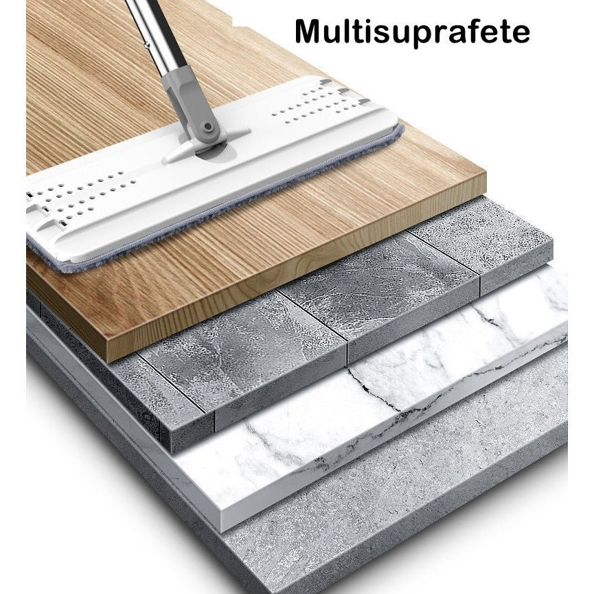 Set de curatenie Kaveny, mop si galeata, galeata 6 l, 2 rezerve microfibra incluse, design modern, pentru interior, material plastic, peri sintetici, plat, cu storcere, bej