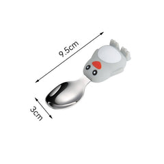 Set diversificare bebelusi Kaveny, din silicon, 23.5 x 12.5 cm, 1 farfurie compartimentata in forma de pinguin, lingurita si furculita, pai, perie pai, fara alergeni, ventuza fixare,  forma creativa,  gri