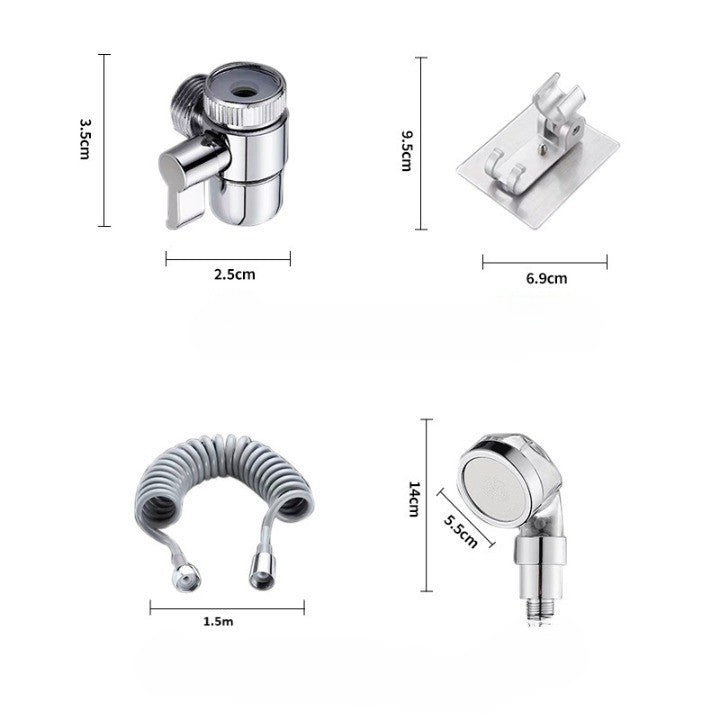 Set Extensie de Dus, Kaveny, pentru Baterie Baie sau Bucatarie, 4 Piese, Filtru de Ioni Negativi, Furtun Flexibil de 1.5 Metri, Argintiu