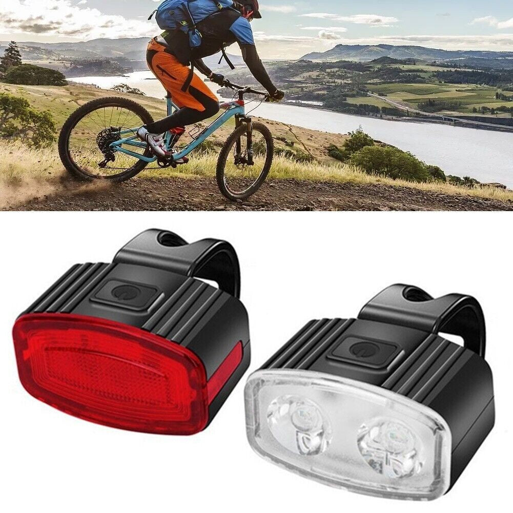 Set far si stop spate LED bicicleta, Kaveny, incarcare USB, rezistent la apa, 4 moduri de luminare, Plastic, Alb/Rosu, 10x6x4 cm