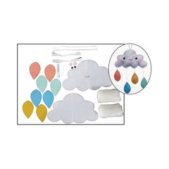 Set accesorii creatie nori fetru, 14cm, dublu, ac plastic, ata, lipici, vata sintetica, instructiuni