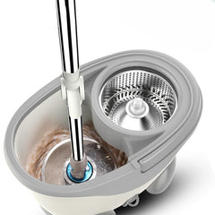 Set Galeata si Mop Rotativ 360°, Kaveny, Cu Dubla Actiune Centrifuga, Pentru Uz Casnic, Maner din Otel Inoxidabil Telescopic, 2 Capte din Bumbac, 46x27x29 cm, Alb, Resigilat