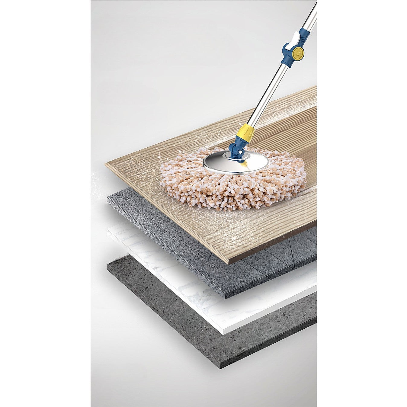 Set Galeata si Mop Rotativ 360°, Kaveny, Cu Dubla Actiune Centrifuga, Pentru Uz Casnic, Maner din Otel Inoxidabil Telescopic, 2 Capte din Bumbac, 46x27x29 cm, Alb, Resigilat