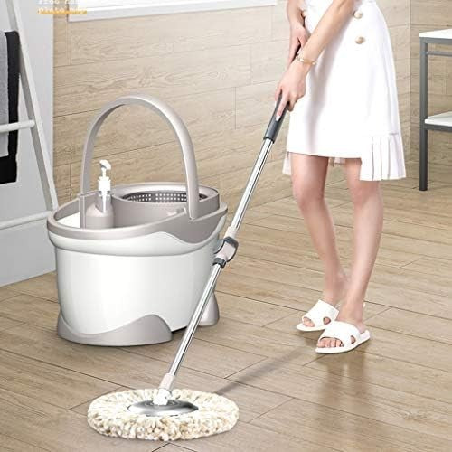 Set Galeata si Mop Rotativ 360°, Kaveny, Cu Dubla Actiune Centrifuga, Pentru Uz Casnic, Maner din Otel Inoxidabil Telescopic, 2 Capte din Bumbac, 46x27x29 cm, Alb, Resigilat
