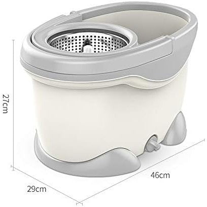Set Galeata si Mop Rotativ 360°, Kaveny, Cu Dubla Actiune Centrifuga, Pentru Uz Casnic, Maner din Otel Inoxidabil Telescopic, 2 Capte din Bumbac, 46x27x29 cm, Alb, Resigilat