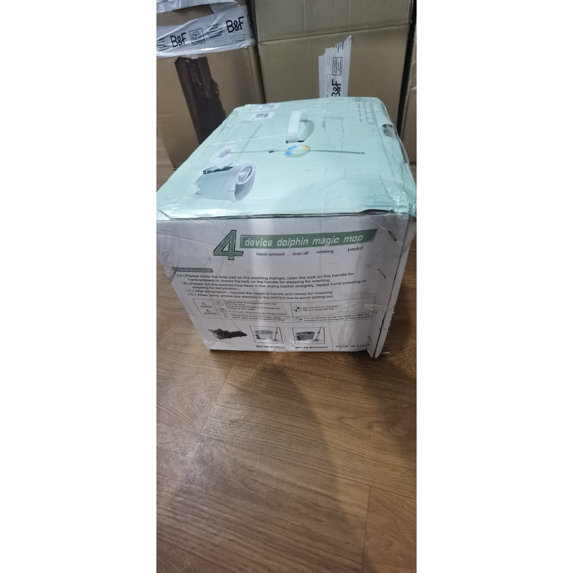 Set Galeata si Mop Rotativ 360°, Kaveny, Cu Dubla Actiune Centrifuga, Pentru Uz Casnic, Maner din Otel Inoxidabil Telescopic, 2 Capte din Bumbac, 46x27x29 cm, Alb, Resigilat