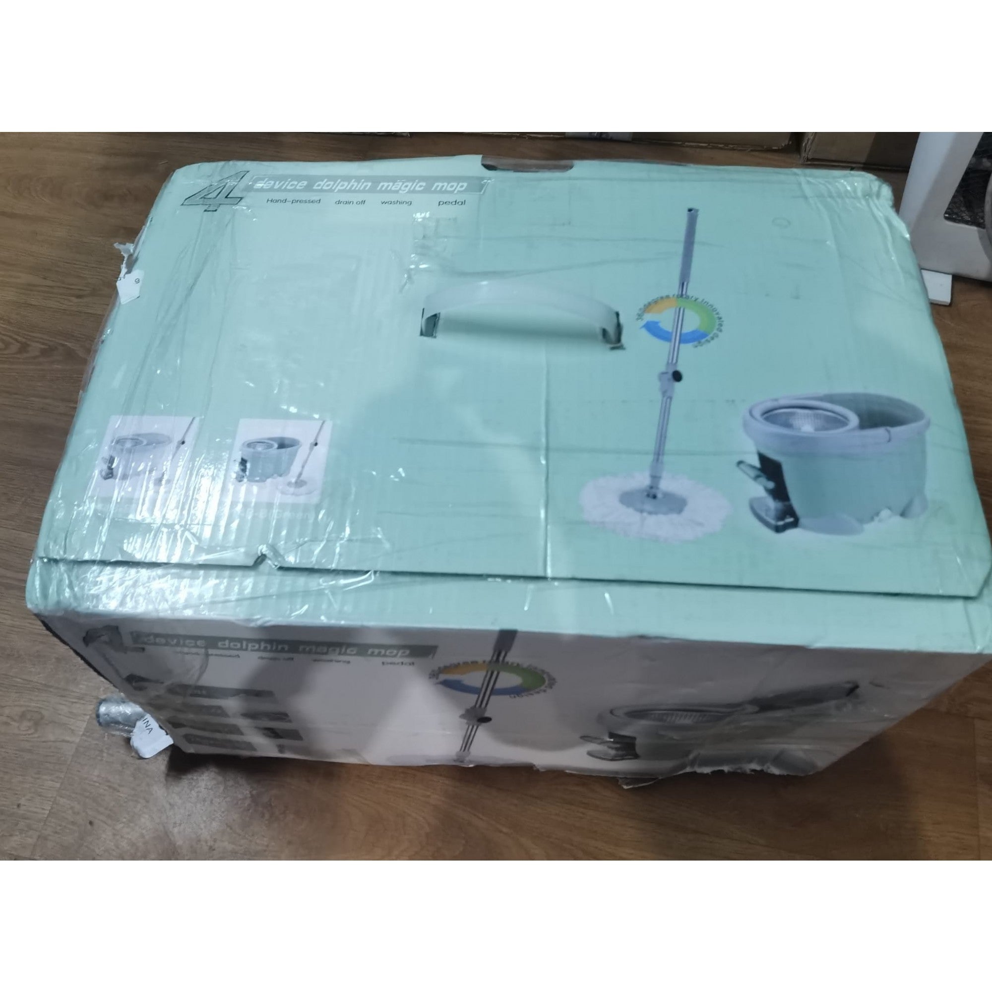 Set Galeata si Mop Rotativ 360°, Kaveny, Cu Dubla Actiune Centrifuga, Pentru Uz Casnic, Maner din Otel Inoxidabil Telescopic, 2 Capte din Bumbac, 46x27x29 cm, Alb, Resigilat