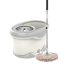 Set Galeata si Mop Rotativ 360°, Kaveny, Cu Dubla Actiune Centrifuga, Pentru Uz Casnic, Maner din Otel Inoxidabil Telescopic, 2 Capte din Bumbac, 46x27x29 cm, Alb, Resigilat