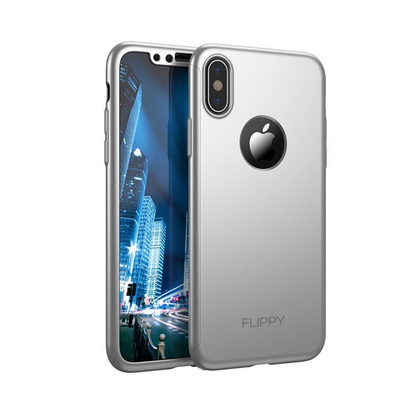 Set Husa si Folie de Protectie, Kadeny, Compatibila cu Apple iPhone X, Full Cover 360°, Plastic + Sticla, Argintiu