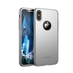 Set Husa si Folie de Protectie, Kadeny, Compatibila cu Apple iPhone X, Full Cover 360°, Plastic + Sticla, Argintiu