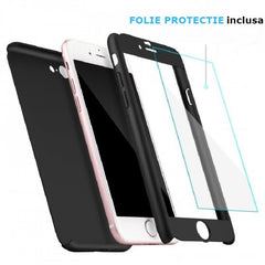 Set Husa si Folie de Protectie, Kadeny, Compatibila cu Apple iPhone X, Full Cover 360°, Plastic + Sticla, Auriu