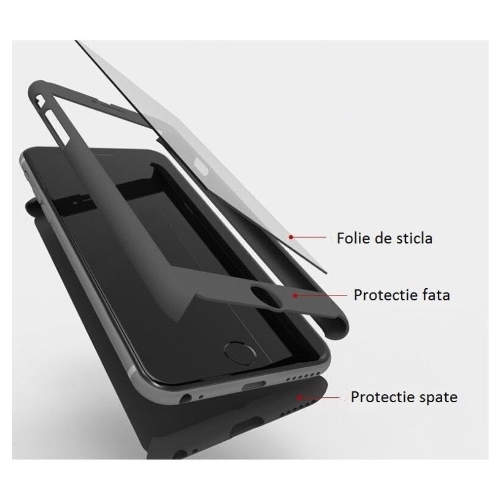 Set Husa si Folie de Protectie, Kadeny, Compatibila cu Apple iPhone X, Full Cover 360°, Plastic + Sticla, Negru