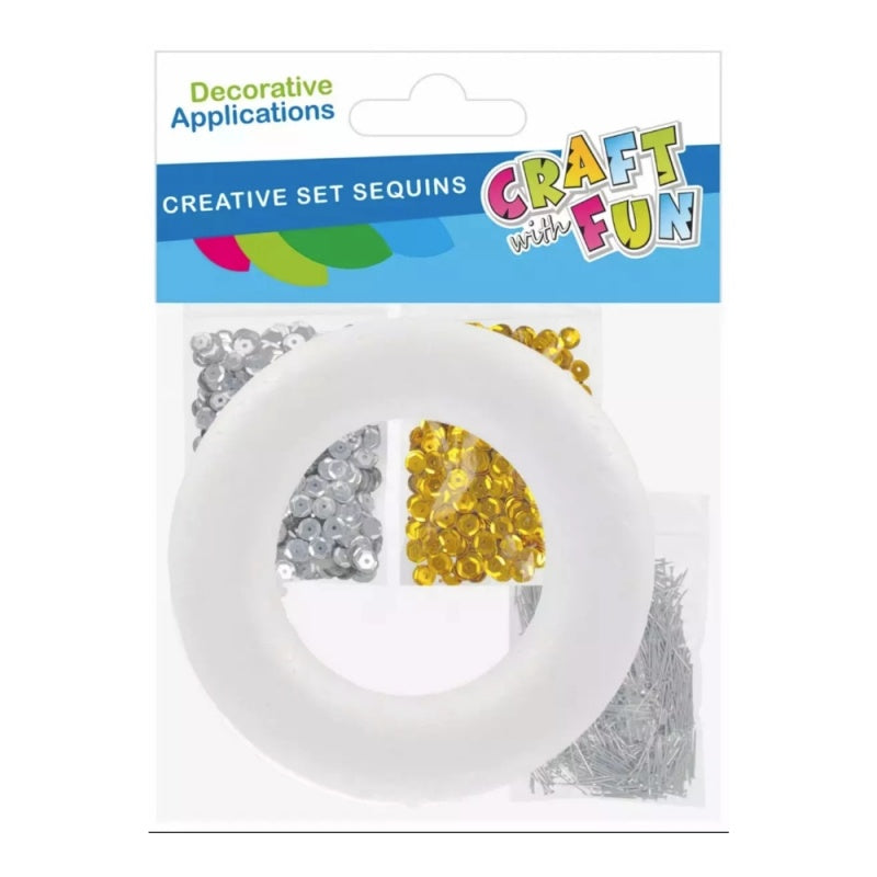 Set inel cu paiete cu ace gamalie, 15x18cm, argintii, aurii, Craft with Fun, 567259, +3ani