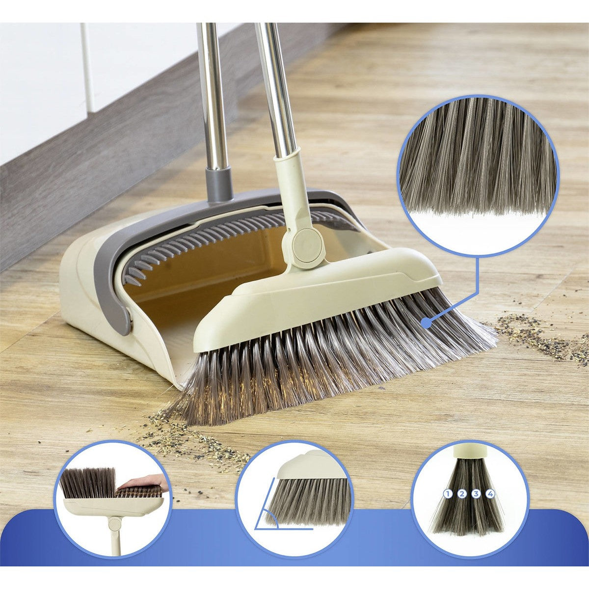 Set matura si faras cu coada, Kaveny, Pentru uz casnic, Plastic/Otel, Maro/Bej, Depozitare verticala, 26x25.5x83 cm