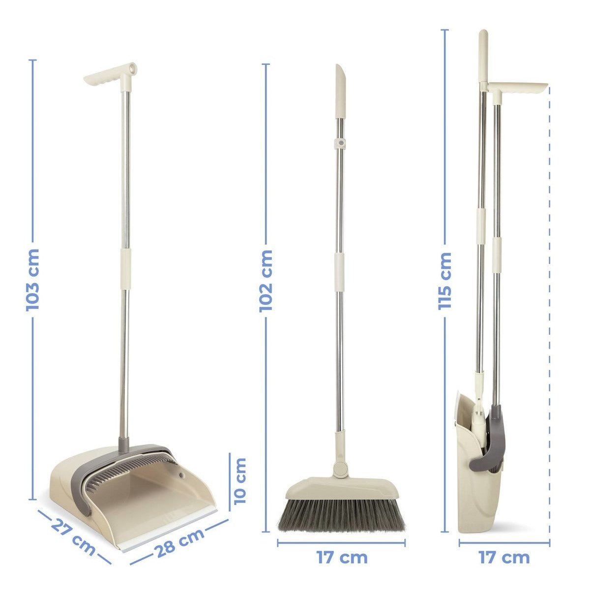Set matura si faras cu coada, Kaveny, Pentru uz casnic, Plastic/Otel, Maro/Bej, Depozitare verticala, 26x25.5x83 cm
