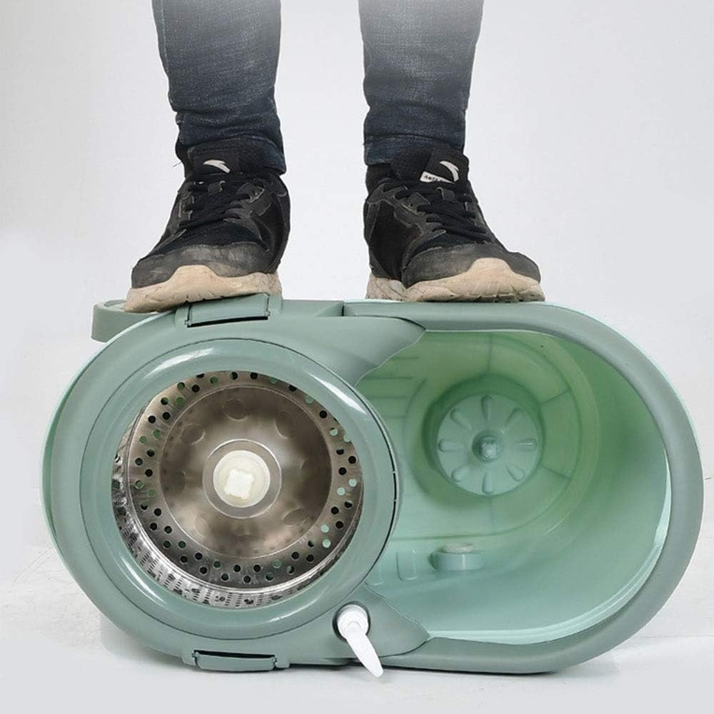 Set mop rotativ cu galeata Kaveny, material plastic si microfibra, o rezerva inclusa, rezistent, cu dop scurgere, vas detasabil, orificiu pentru solutie, pentru interior, capacitate 8 l, verde