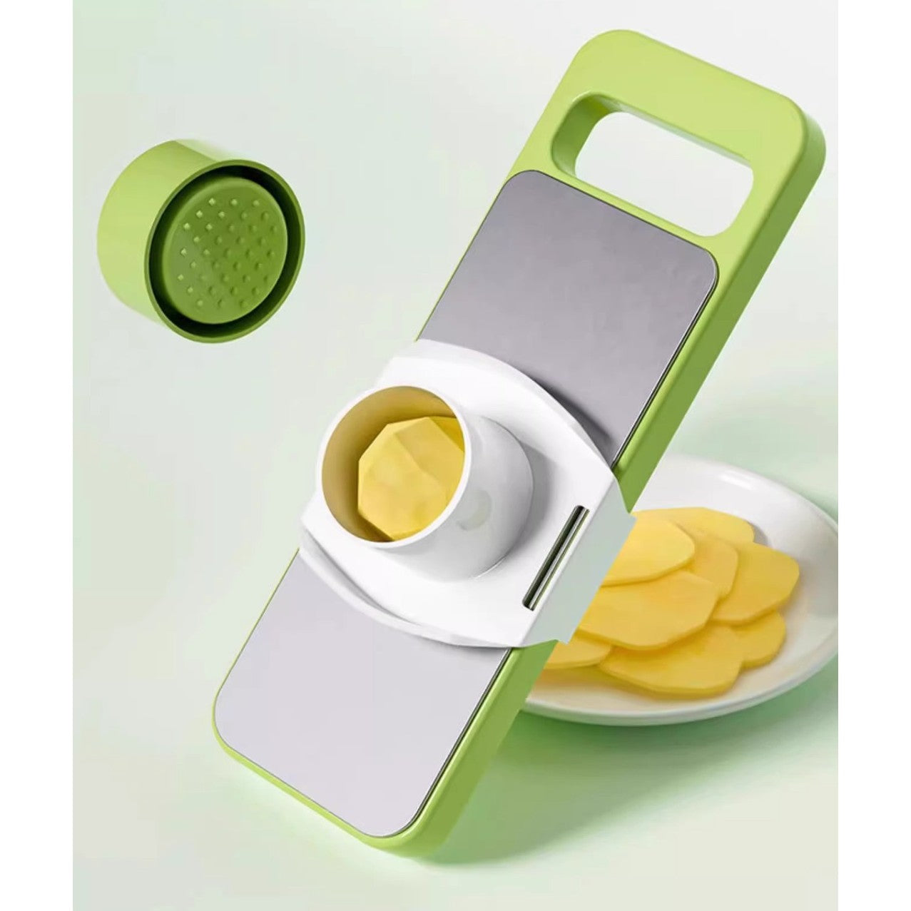 Set Multifunctional din 7 Piese, Kadeny, pentru Taierea si Maruntirea Legumelor, Uz Casnic,din Otel Inoxidabil, Gri-Verde