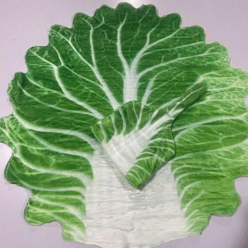 Set patura flanel si caciula Kaveny, forma frunza de salata, pentru nou-nascuti, material poliester, 85 cm, verde
