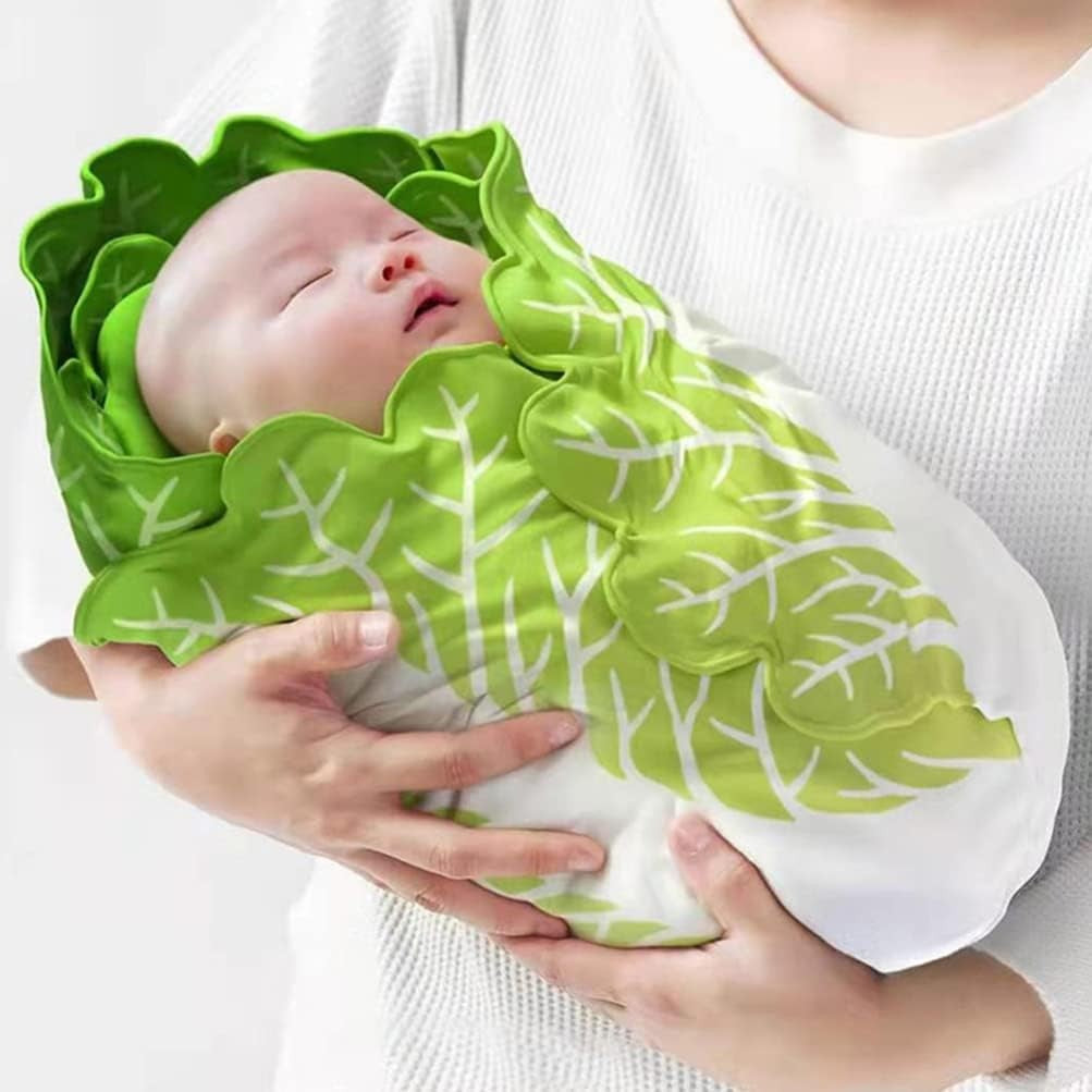 Set patura flanel si caciula Kaveny, forma frunza de salata, pentru nou-nascuti, material poliester, 85 cm, verde
