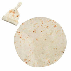 Set patura flanel si caciula Kaveny, forma lipie, pentru nou-nascuti, material poliester, 85 cm, crem