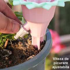 Set picuratoare cu valva pentru irigare Kaveny, design floare, viteza reglabila, fixare prin infigere, practic, 16.8 x 9 cm, roz