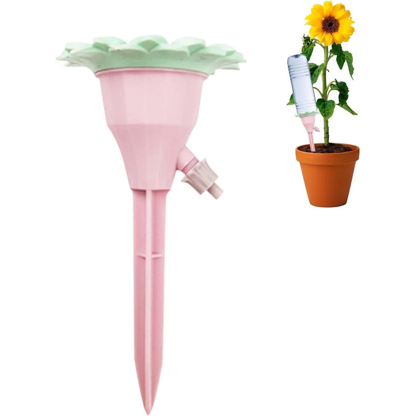 Set picuratoare cu valva pentru irigare Kaveny, design floare, viteza reglabila, fixare prin infigere, practic, 16.8 x 9 cm, roz