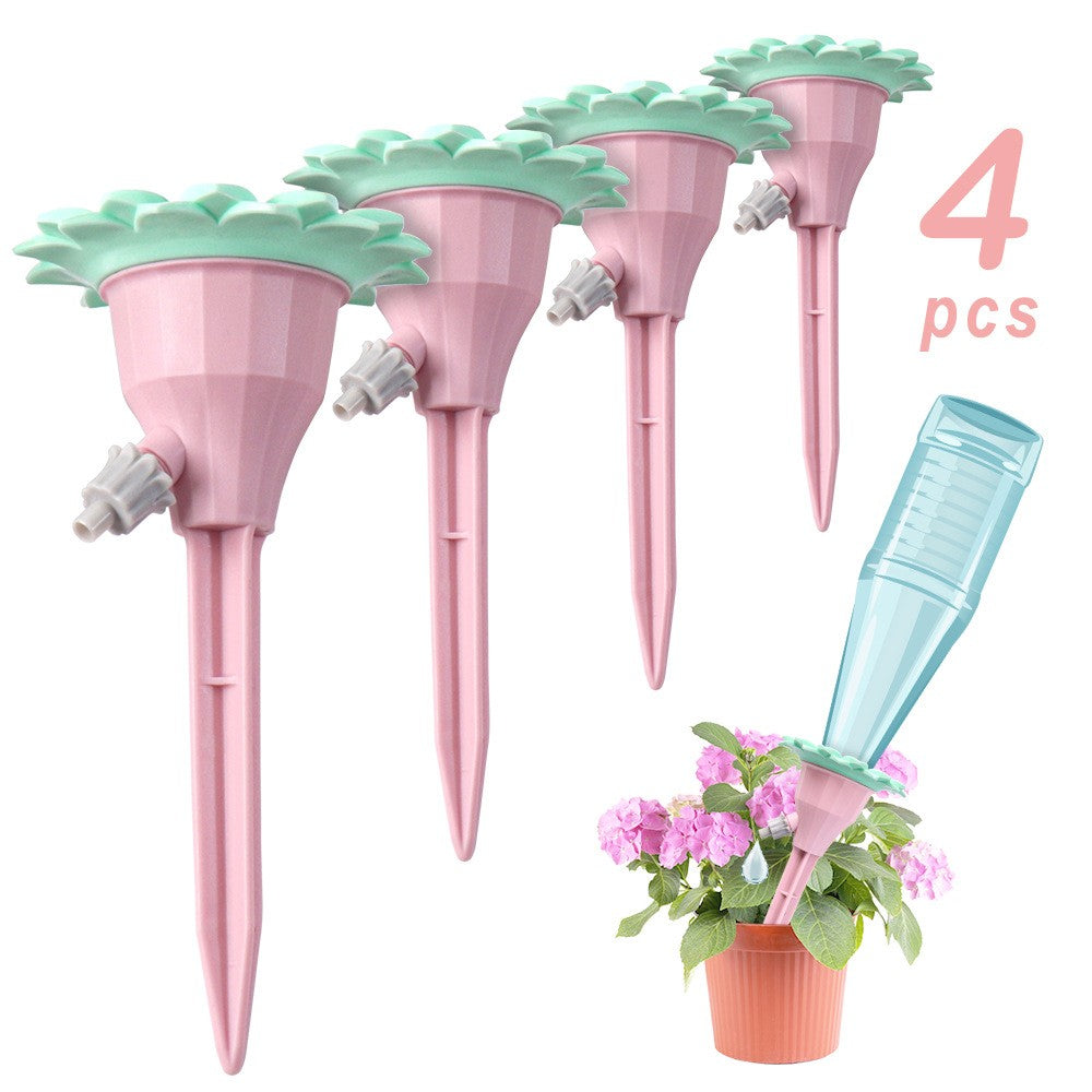 Set picuratoare cu valva pentru irigare Kaveny, design floare, viteza reglabila, fixare prin infigere, practic, 16.8 x 9 cm, roz