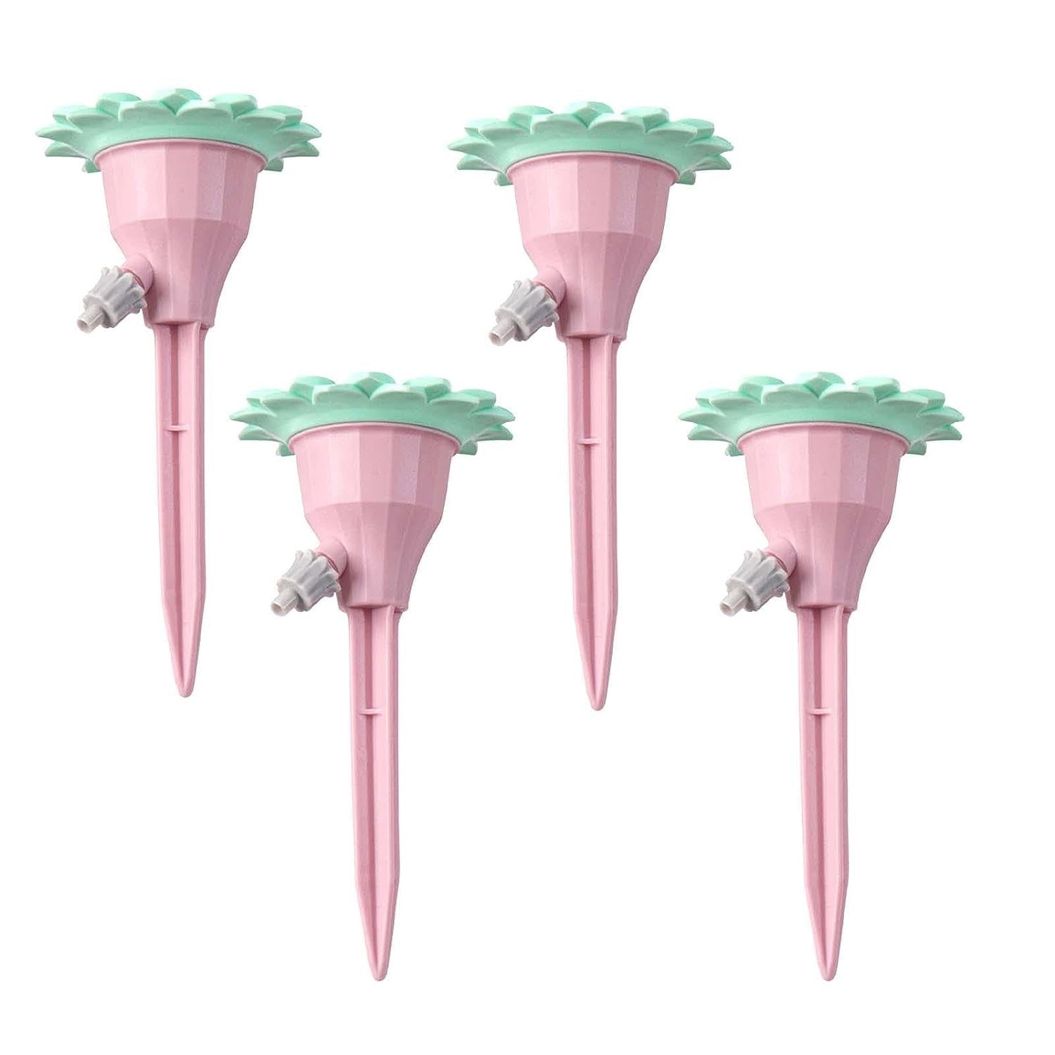 Set picuratoare cu valva pentru irigare Kaveny, design floare, viteza reglabila, fixare prin infigere, practic, 16.8 x 9 cm, roz