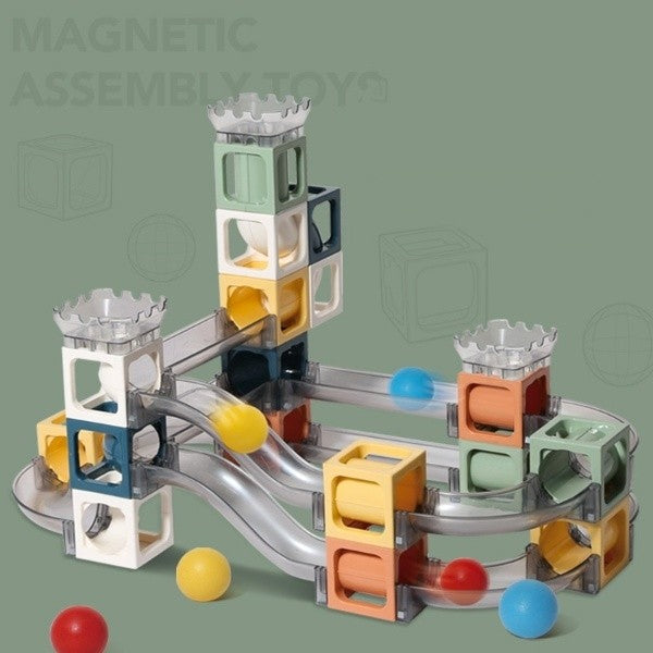 Set piese magnetice de constructie, Kaveny, Cu tobogane si bile, 41 piese, Multicolor
