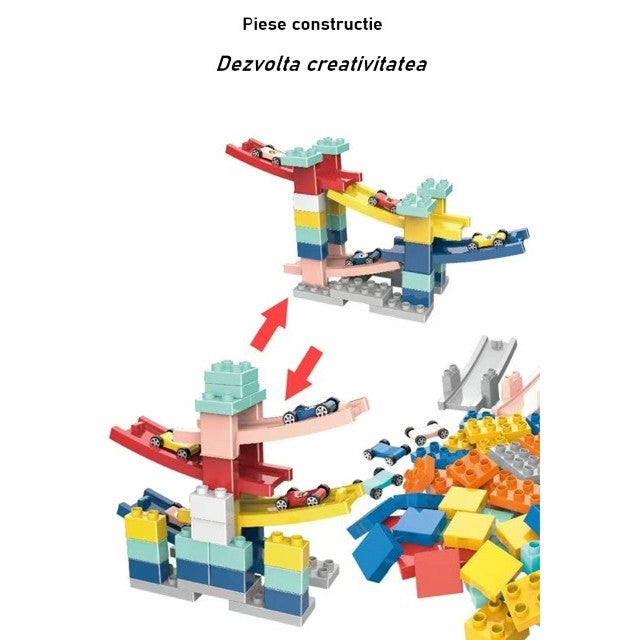 Set piese pentru constructie, Kaveny, Rampa auto, 30 piese, Masinute incluse