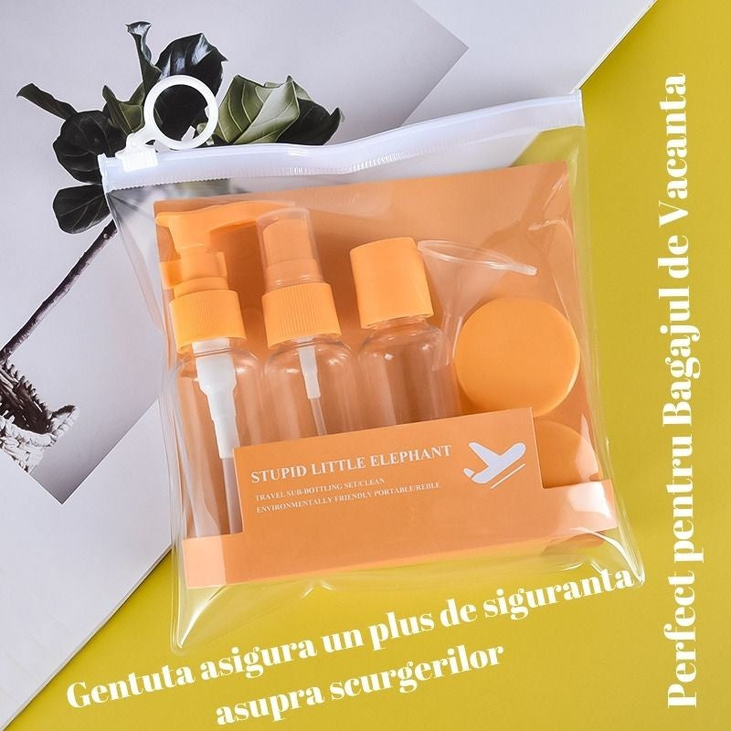 Set Recipiente pentru Cosmetice, Kaveny, 5 Piese, cu Gentuta, pentru Calatorii, Reutilizabile, Portocaliu, Material Plastic, 40 ml, 10g