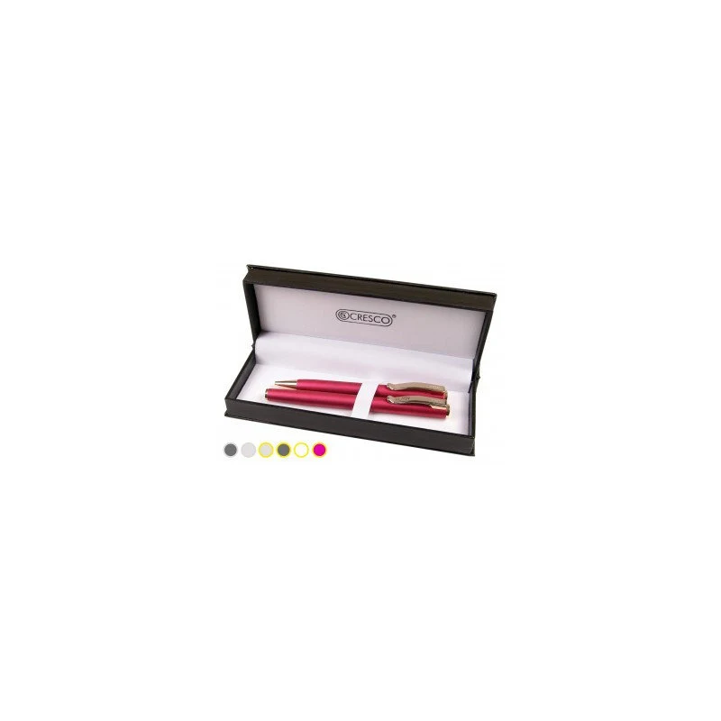 Set cadou stilou + pix Cresco Classic 830019 CL-07, corp metalic roz corai clips auriu