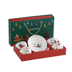 Set Vesela Festiva, Kadeny, Tema Craciun, 4 x Boluri 300 ml, 2 x Farfurii 18 x 3.4 cm, din Ceramica, Model 2, Multicolor